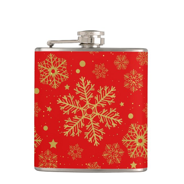 Golden snowflakes on red flask (Front)