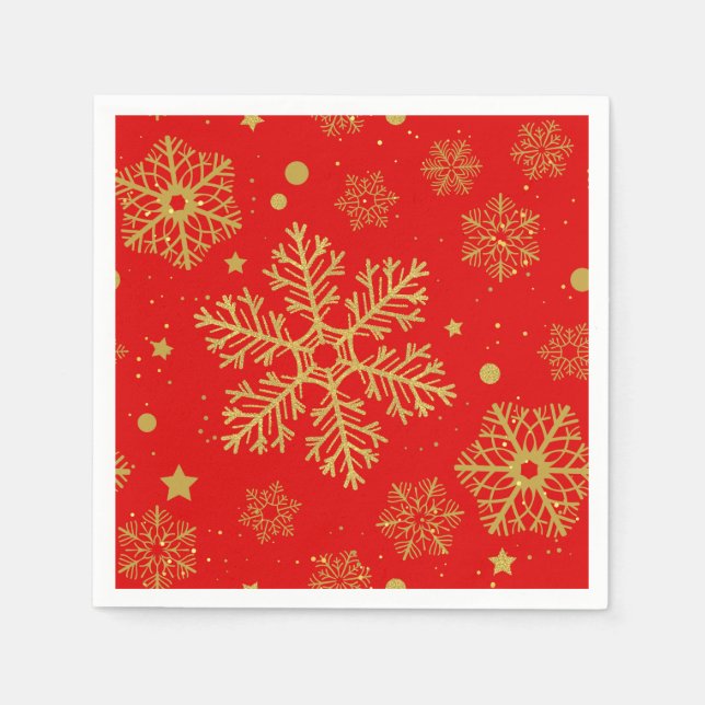 Golden snowflakes on red napkins (Front)