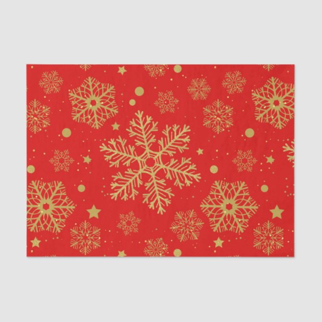 Golden snowflakes on red tissue paper (Front)