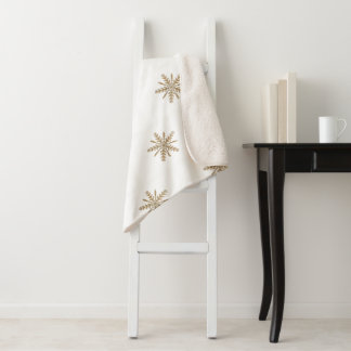 Golden snowflakes on white, lovely sherpa blankets