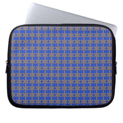 Golden Snowflakes Pattern Blue  Laptop Sleeve