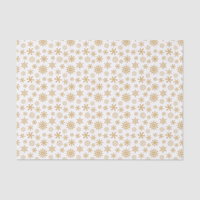 Golden Snowflakes Pattern White Tissue Paper (Front)