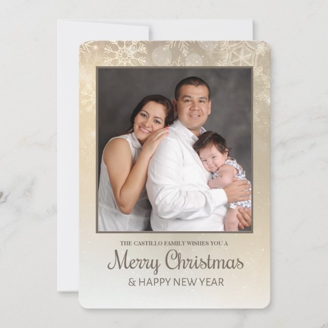 Golden Snowflakes Photo Holiday Card (Front)