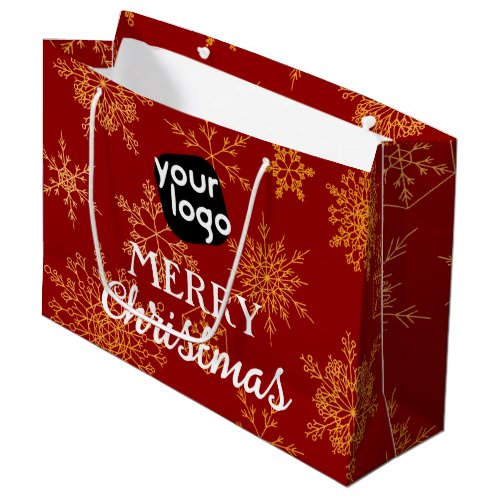  Golden Snowflakes Red Merry Christmas Custom Logo Large Gift Bag