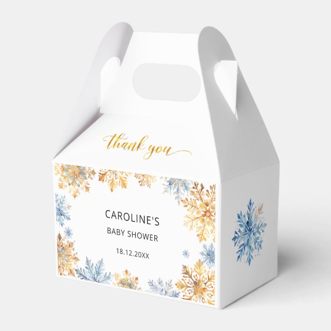 Golden Snowflakes Thank You Favor Boxes (Front Side)