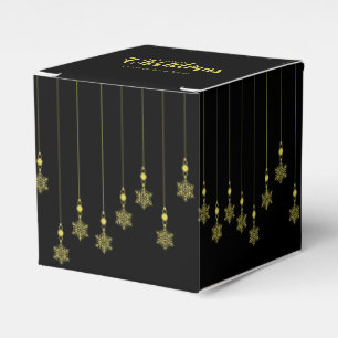 Golden Snowflakes with Christmas Quote on Black Favor Boxes