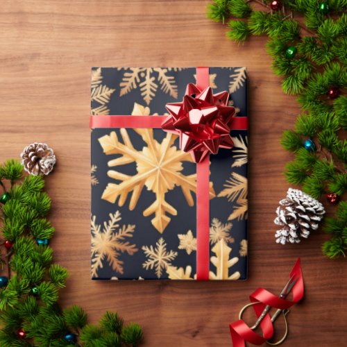 Golden Snowflakes   Wrapping Paper