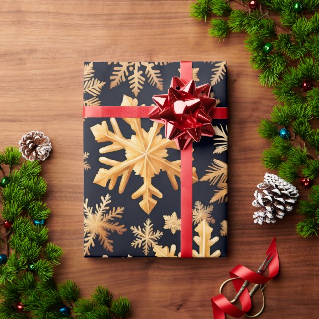 Golden Snowflakes   Wrapping Paper (Holiday Gift)