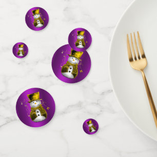 Golden Snowman Purple Christmas Confetti