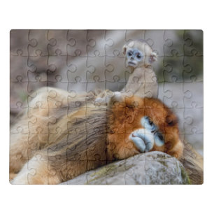 Golden Snub-nosed Monkey Dad with Baby Jigsaw Puzzle
