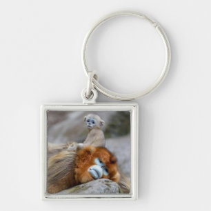 Golden Snub-nosed Monkey Dad with Baby Keychain