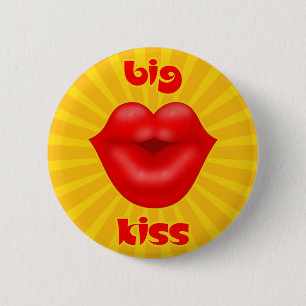 Golden Solar Rays Red lips big kiss Button