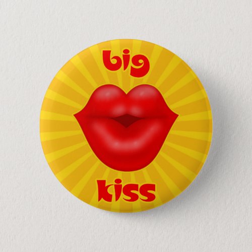 Golden Solar Rays Red lips big kiss Button