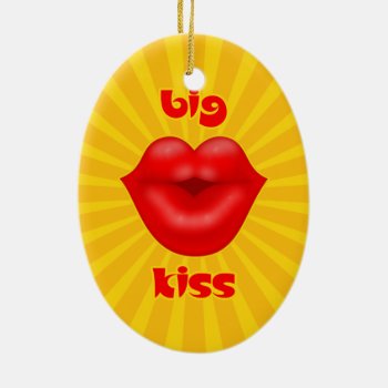 Golden Solar Rays Red Lips Big Kiss Ceramic Ornament by sumwoman at Zazzle