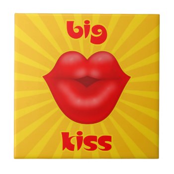 Golden Solar Rays Red Lips Big Kiss Ceramic Tile by sumwoman at Zazzle