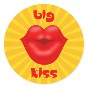 Golden Solar Rays Red lips big kiss Classic Round Sticker