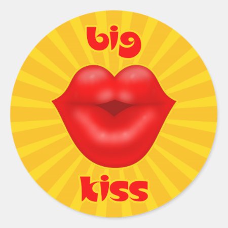 Golden Solar Rays Red Lips Big Kiss Classic Round Sticker