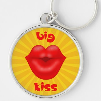 Golden Solar Rays Red Lips Big Kiss Keychain by sumwoman at Zazzle