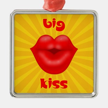 Golden Solar Rays Red Lips Big Kiss Metal Ornament by sumwoman at Zazzle