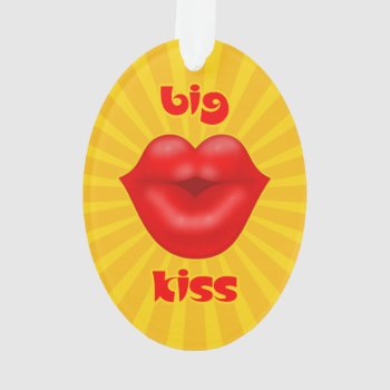 Golden Solar Rays Red Lips Big Kiss Ornament by sumwoman at Zazzle