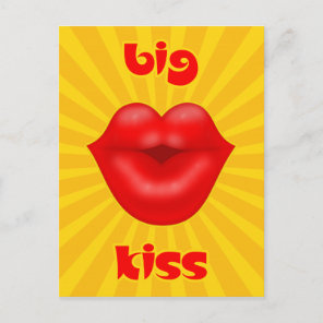 Golden Solar Rays Red lips big kiss Postcard