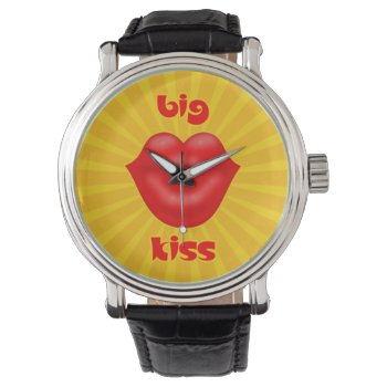 Golden Solar Rays Red Lips Big Kiss Watch by sumwoman at Zazzle