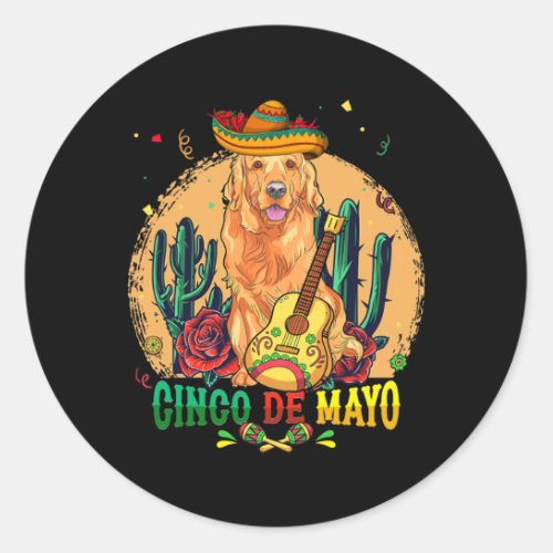 Golden Sombrero Cinco De Mayo Mexican Dog Men Classic Round Sticker