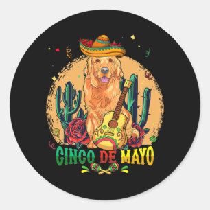 Golden Sombrero Cinco De Mayo Mexican Dog Men Classic Round Sticker