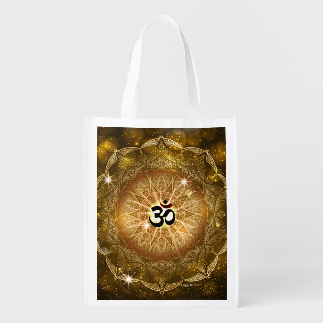 Golden Sound of Om Reusable Grocery Bag (Front)