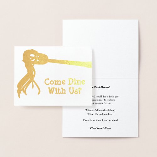 Golden Spaghetti Fork _ Custom Dinner Invitation