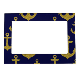 Golden Sparkle Anchor Navy Blue Sailing Nautical Magnetic Frame