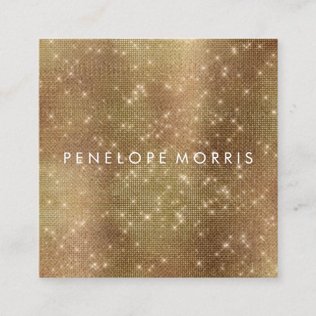 Golden Sparkle Beauty Stylist Square Business Card (Front)