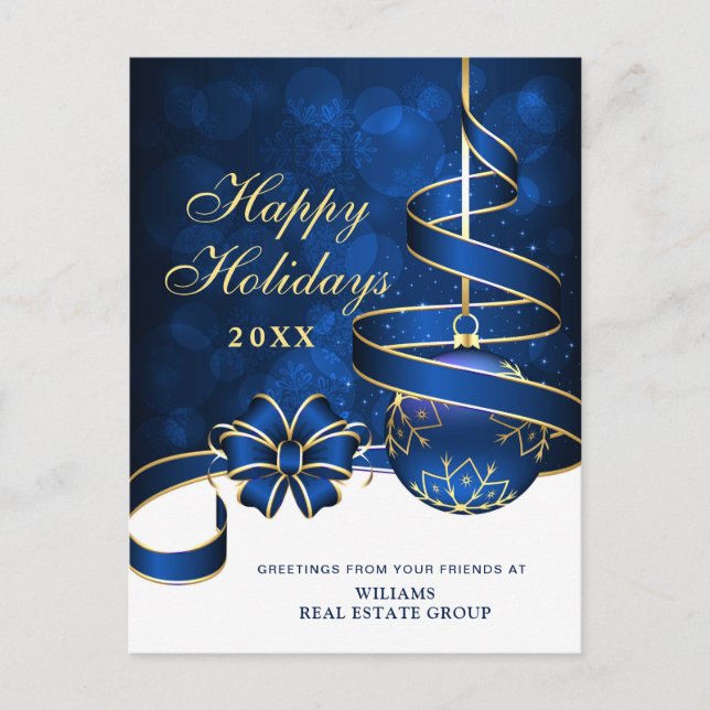 Golden Sparkle Christmas Ball Corporate Greeting Postcard (Front)