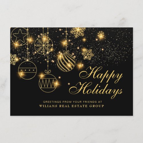 Golden Sparkle Christmas Balls Corporate Greeting Holiday Card