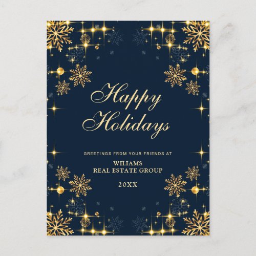 Golden Sparkle Christmas Stars Corporate Greeting Postcard