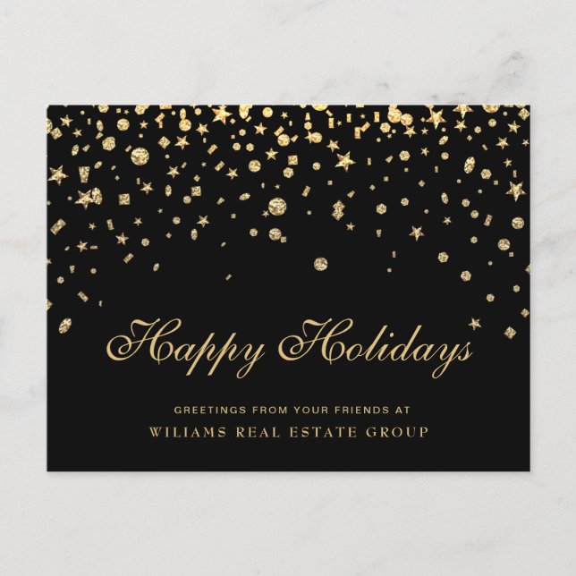 Golden Sparkle Christmas Stars Corporate Greeting Postcard (Front)