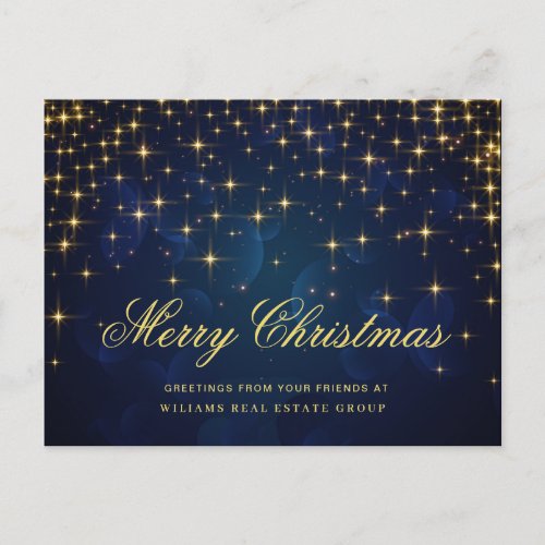 Golden Sparkle Christmas Stars Corporate Greeting Postcard