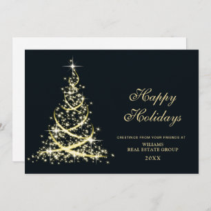 Golden Sparkle Christmas Tree Corporate Greeting Holiday Card