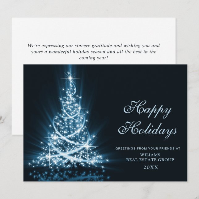 Golden Sparkle Christmas Tree Corporate Greeting Holiday Card (Front/Back)