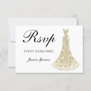 Golden Sparkle Dress All Birthdays / Bridal RSVP Card