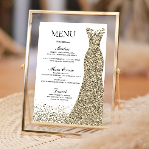 Golden Sparkle Dress Birthday Party Bridal Shower Menu