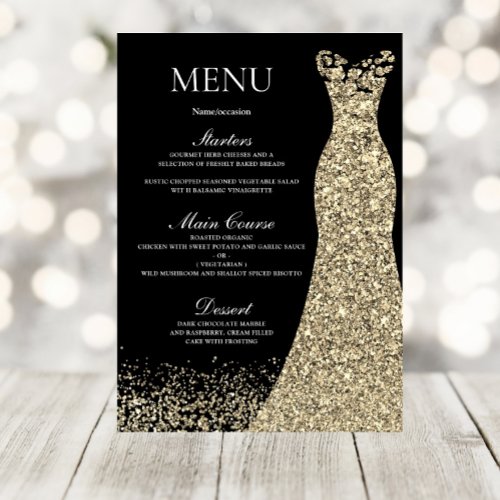 Golden Sparkle Dress Black Birthday Party Bridal Menu