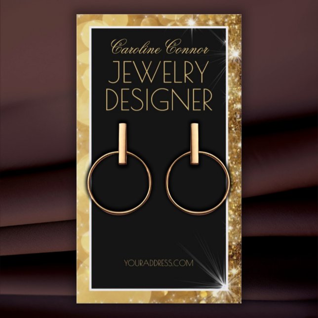 Golden Sparkle Frame Earring Necklace Display Business Card (Perfect for business)