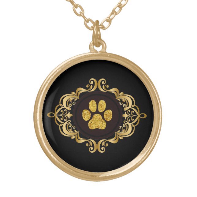 Golden Sparkle Paw Print Necklace (Front)