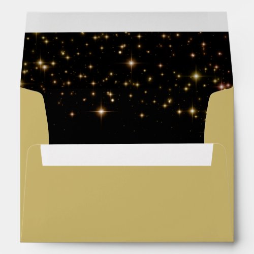 Golden Sparkle Stars Inside Gold Wedding Envelope