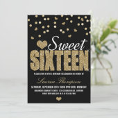 Golden Sparkle Sweet 16 Party Invitations (Standing Front)