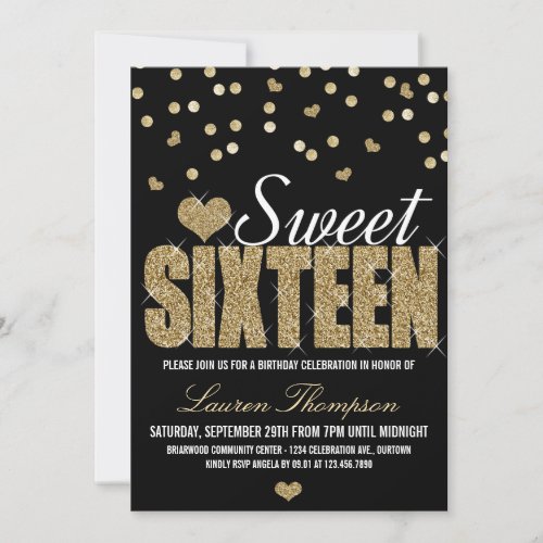 Golden Sparkle Sweet 16 Party Invitations