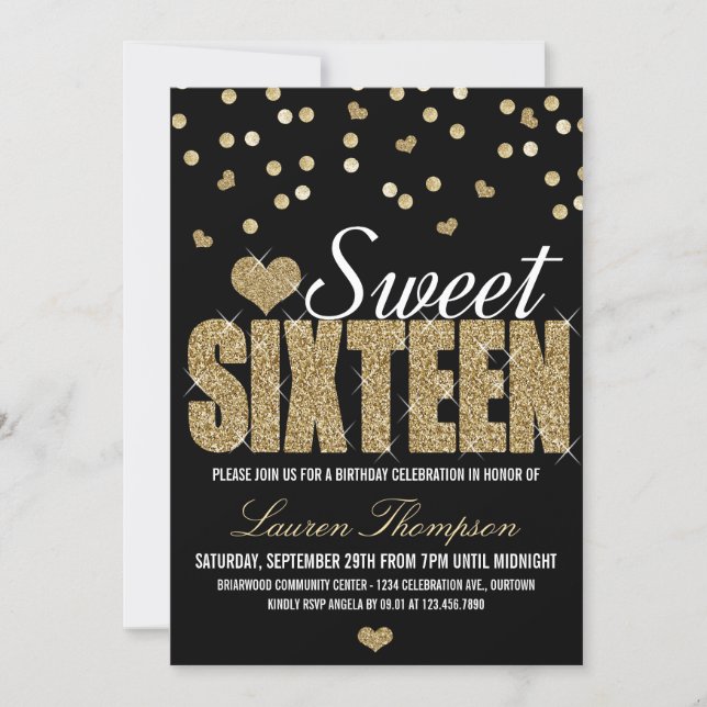 Golden Sparkle Sweet 16 Party Invitations (Front)