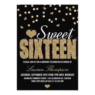 Golden Sparkle Sweet 16 Party Invitations