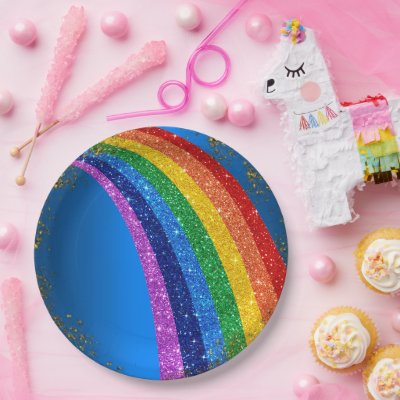 Golden Sparkles and Glitter Rainbow Unicorn Blue